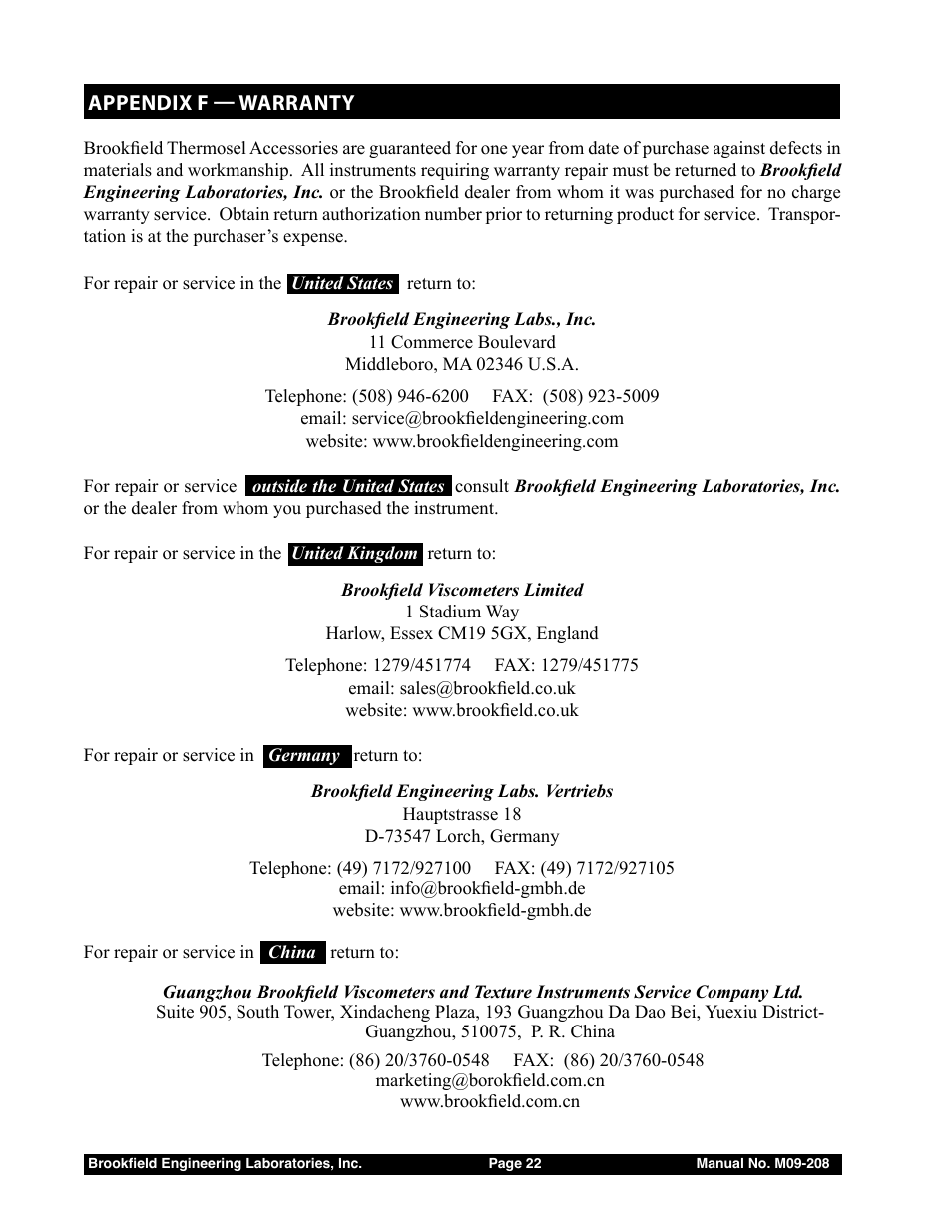 Brookfield Thermosel with EZ-Lock User Manual | Page 22 / 22