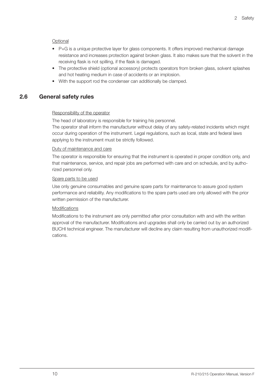 6 general safety rules, General safety rules, 2 .6 general safety rules | BUCHI Rotavapo R-215 User Manual | Page 10 / 78