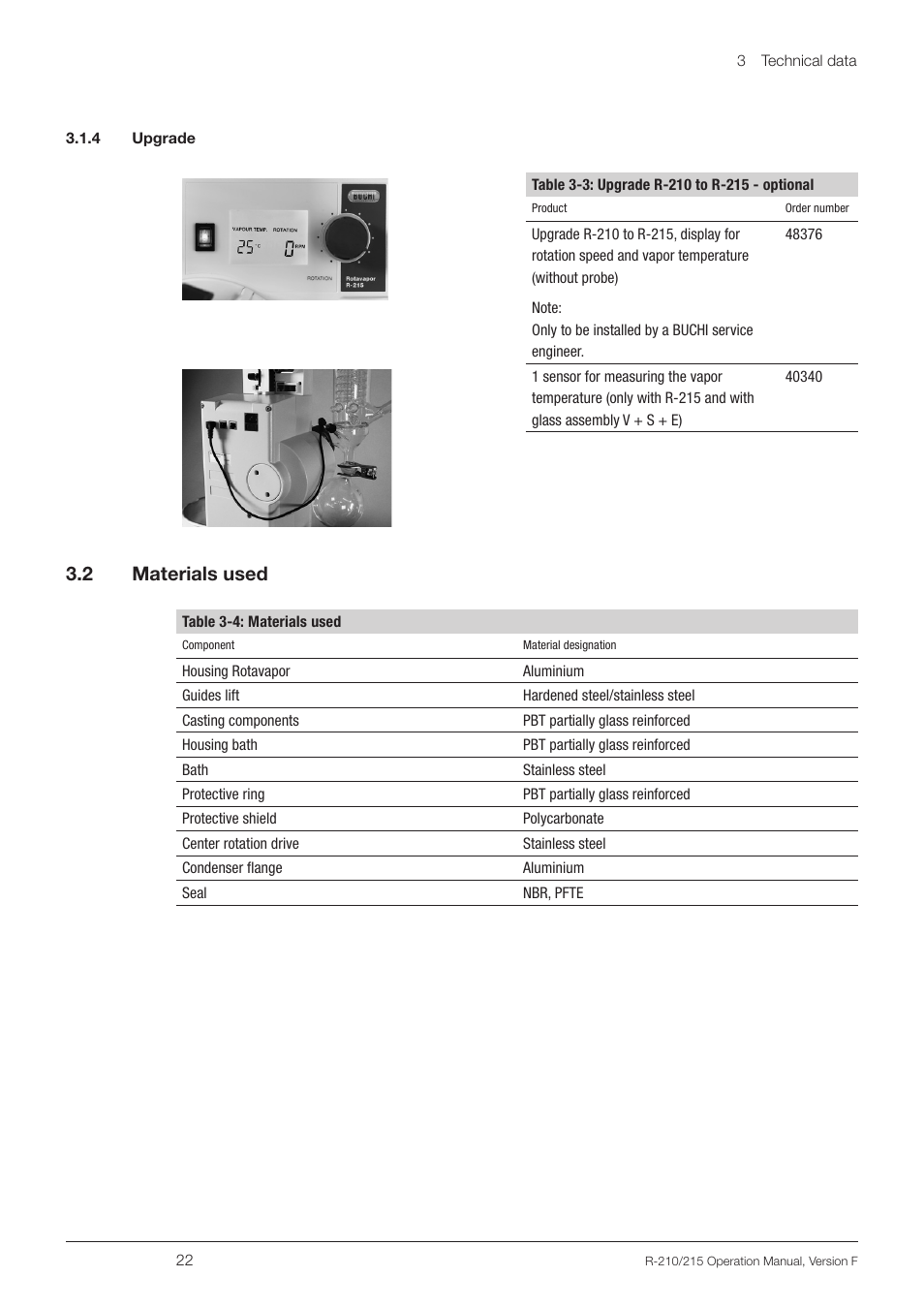 4 upgrade, 2 materials used, 4 upgrade 3.2 | Materials used, 3 .2 materials used | BUCHI Rotavapo R-215 User Manual | Page 22 / 78