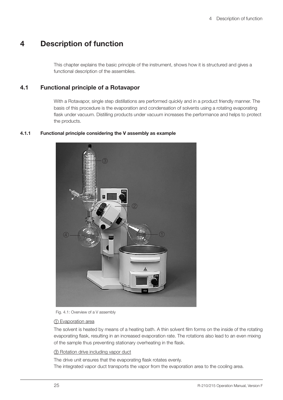4 description of function, 1 functional principle of a rotavapor, Description of function 4.1 | Functional principle of a rotavapor, 4description of function | BUCHI Rotavapo R-215 User Manual | Page 25 / 78