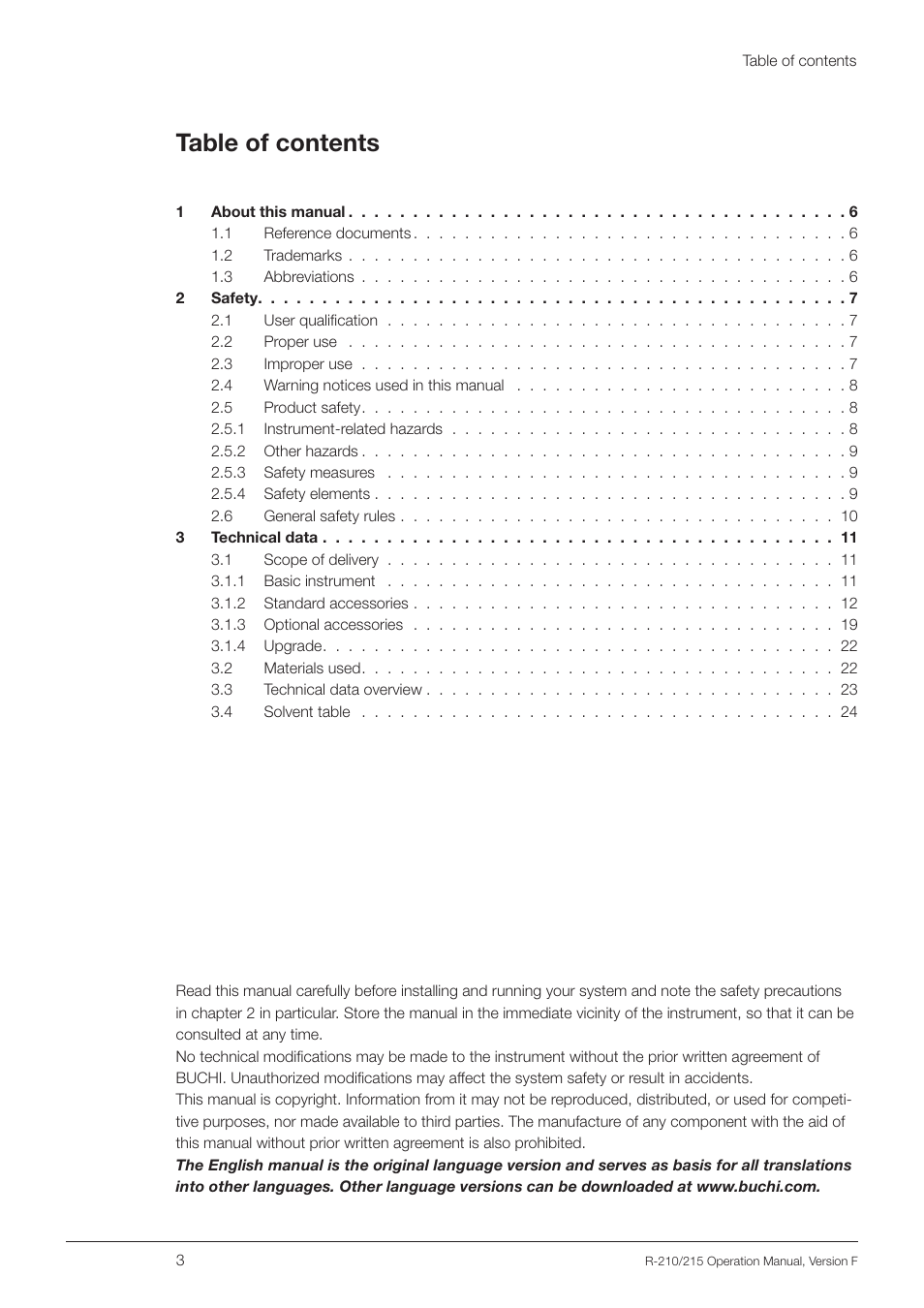 BUCHI Rotavapo R-215 User Manual | Page 3 / 78