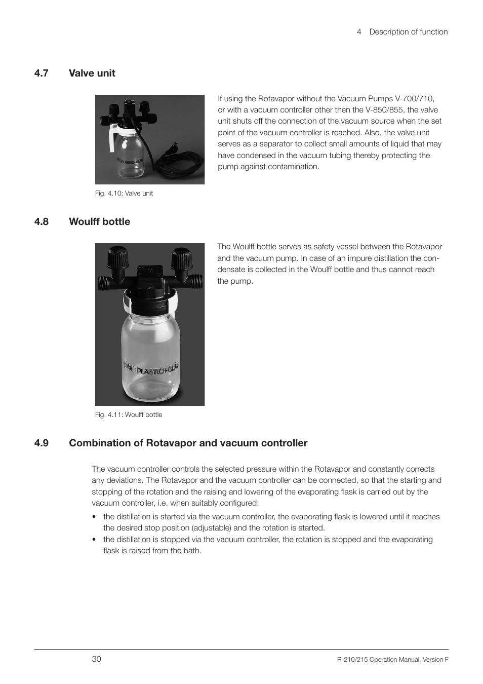 7 valve unit, 8 woulff bottle, 9 combination of rotavapor and vacuum controller | Valve unit, Woulff bottle, Combination of rotavapor and vacuum controller | BUCHI Rotavapo R-215 User Manual | Page 30 / 78