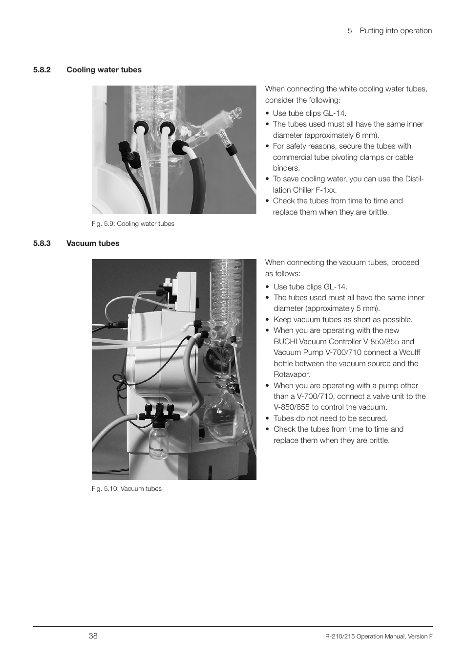 2 cooling water tubes, 3 vacuum tubes, 2 cooling water tubes 5.8.3 vacuum tubes | BUCHI Rotavapo R-215 User Manual | Page 38 / 78