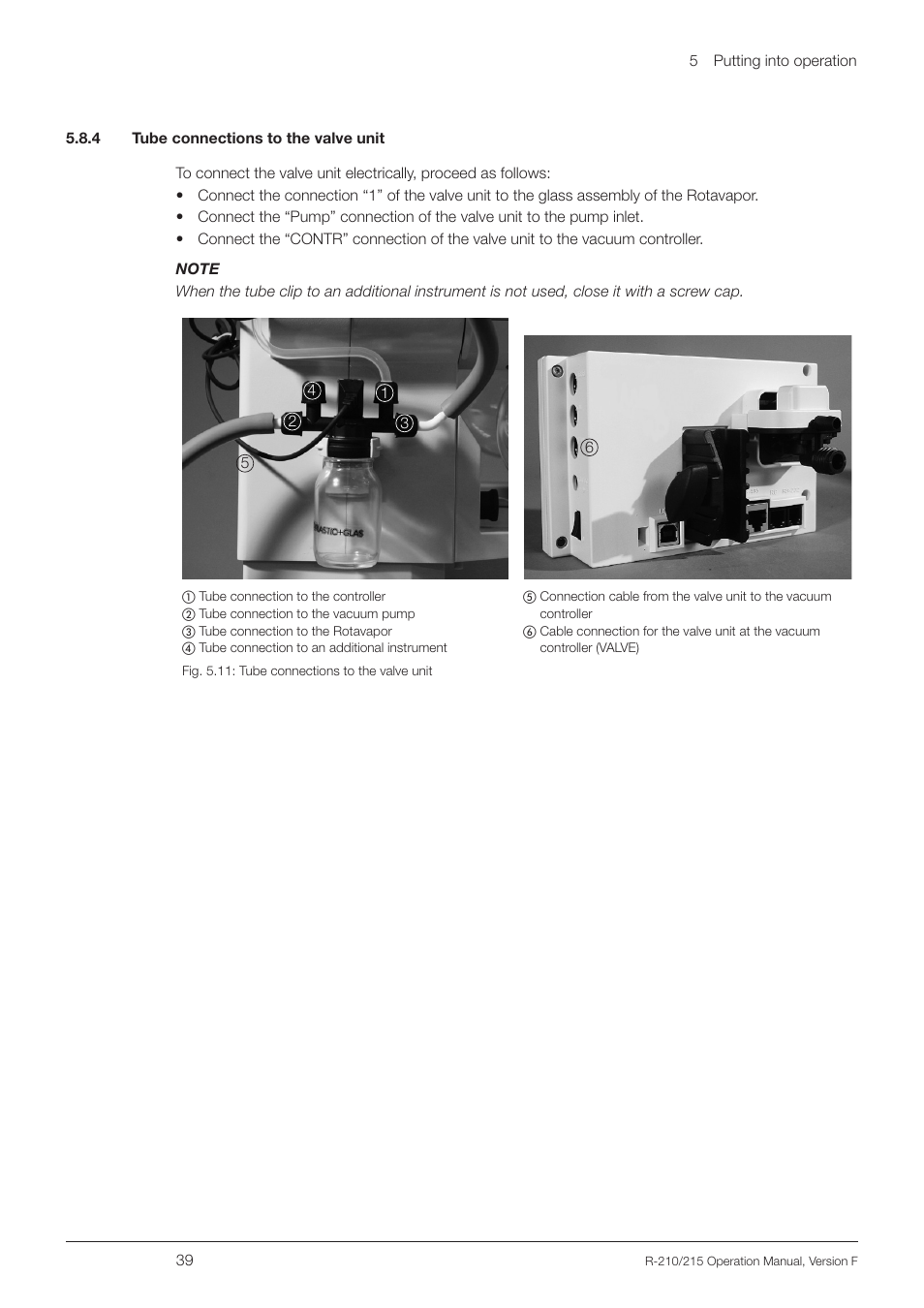 4 tube connections to the valve unit | BUCHI Rotavapo R-215 User Manual | Page 39 / 78