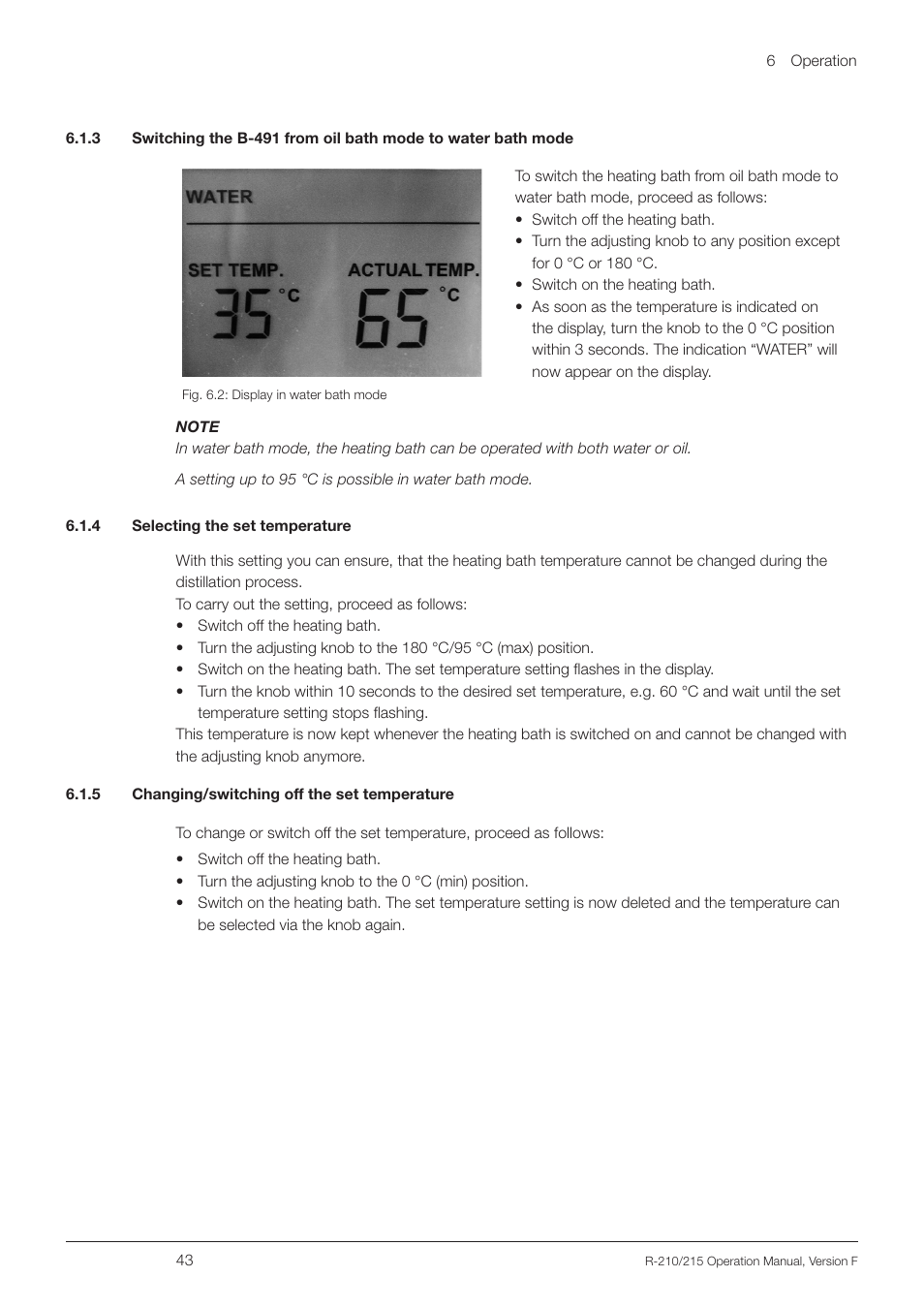 4 selecting the set temperature, 5 changing/switching off the set temperature | BUCHI Rotavapo R-215 User Manual | Page 43 / 78