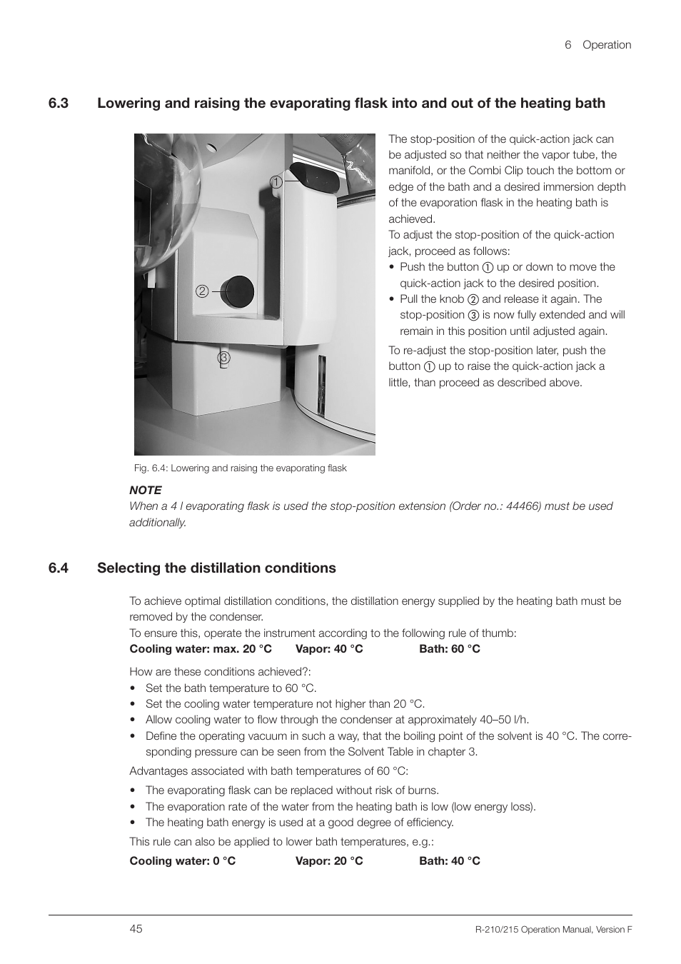 4 selecting the distillation conditions, Selecting the distillation conditions, 6 .4 selecting the distillation conditions | BUCHI Rotavapo R-215 User Manual | Page 45 / 78