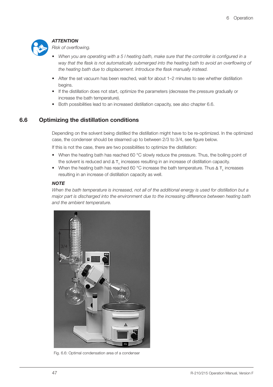 6 optimizing the distillation conditions, Optimizing the distillation conditions, 6 .6 optimizing the distillation conditions | BUCHI Rotavapo R-215 User Manual | Page 47 / 78