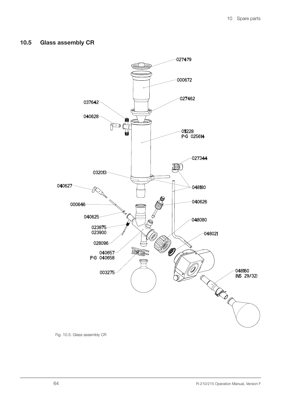 5 glass assembly cr, 10 .5 glass assembly cr | BUCHI Rotavapo R-215 User Manual | Page 64 / 78