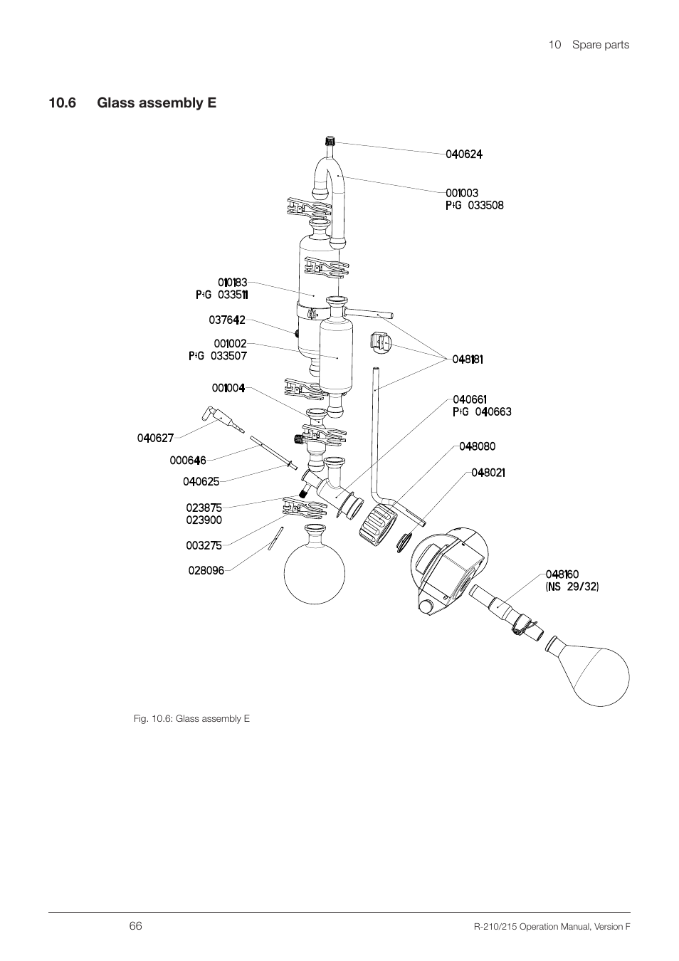 6 glass assembly e, 10 .6 glass assembly e | BUCHI Rotavapo R-215 User Manual | Page 66 / 78