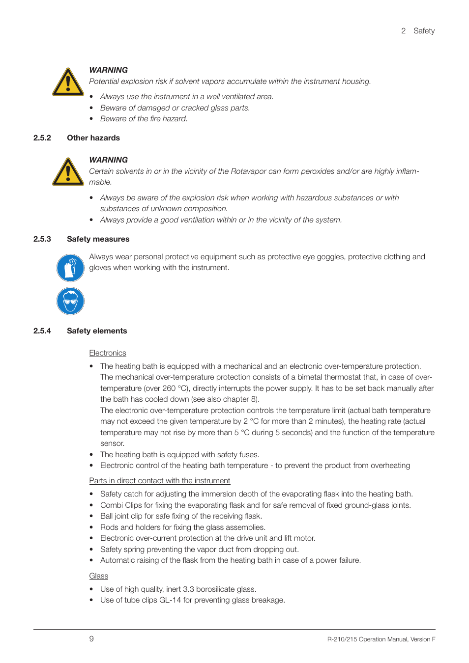 2 other hazards, 3 safety measures, 4 safety elements | BUCHI Rotavapo R-215 User Manual | Page 9 / 78