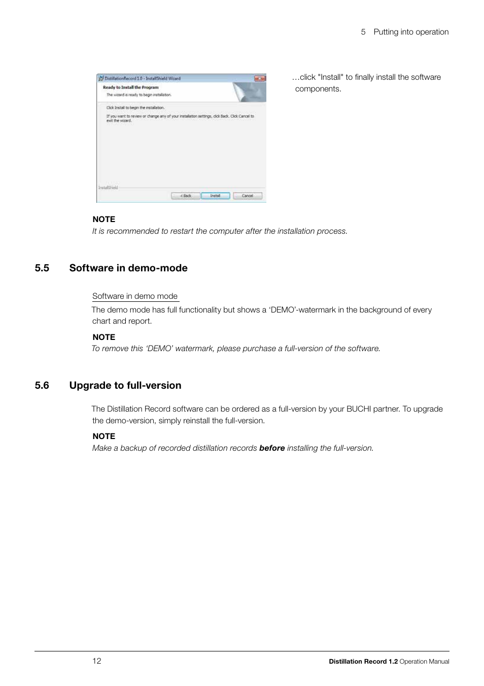 5 software in demo-mode, 6 upgrade to full-version, Software in demo-mode | Upgrade to full-version | BUCHI Vacuum Controller V-855 User Manual | Page 12 / 22