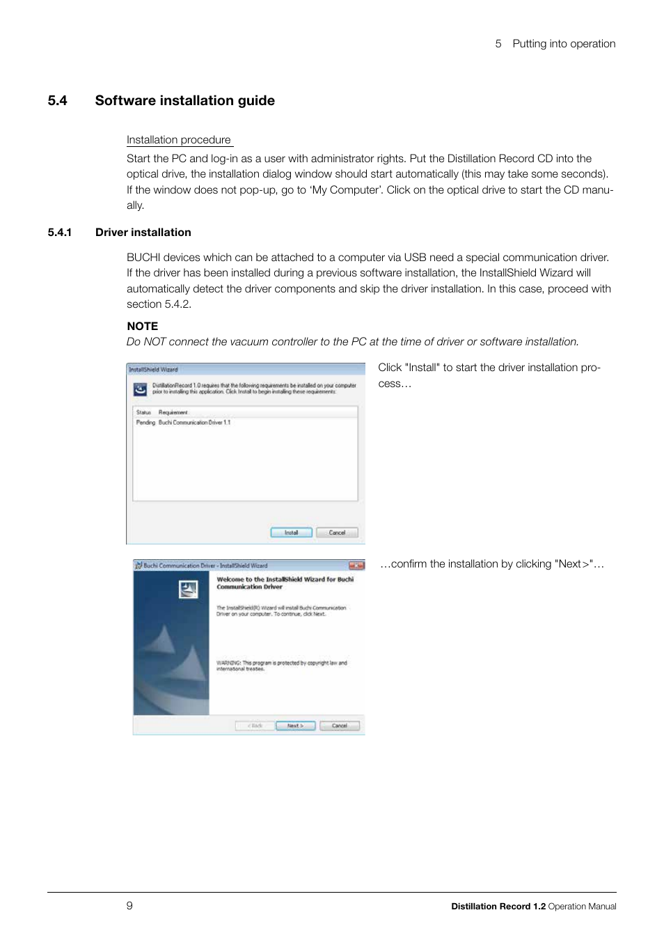4 software installation guide, 1 driver installation, Software installation guide | 5 .4 software installation guide | BUCHI Vacuum Controller V-855 User Manual | Page 9 / 22