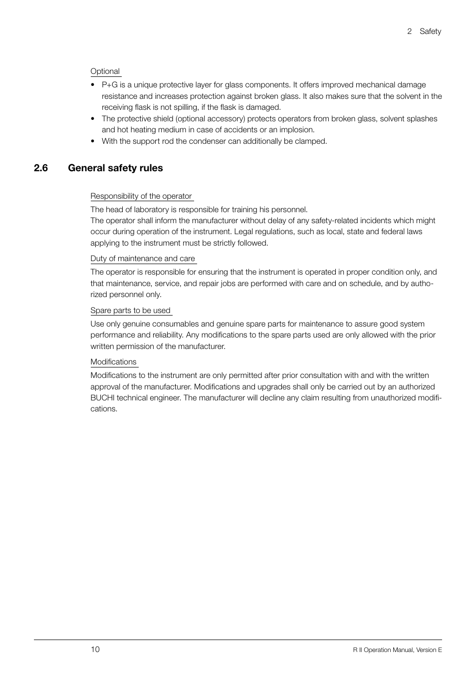 6 general safety rules, General safety rules, 2 .6 general safety rules | BUCHI Rotavapo R II User Manual | Page 10 / 58