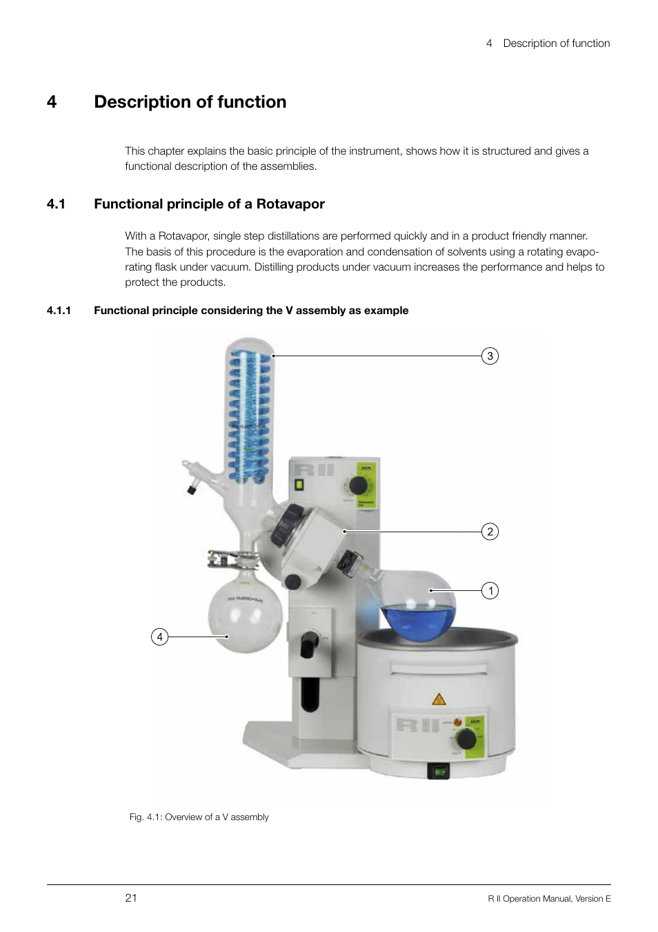 4 description of function, 1 functional principle of a rotavapor, Description of function 4.1 | Functional principle of a rotavapor, 4description of function | BUCHI Rotavapo R II User Manual | Page 21 / 58