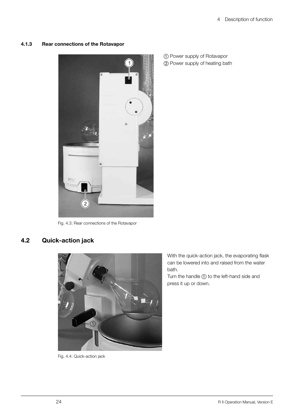 3 rear connections of the rotavapor, 2 quick-action jack, 3 rear connections of the rotavapor 4.2 | Quick-action jack, 4 .2 quick-action jack | BUCHI Rotavapo R II User Manual | Page 24 / 58