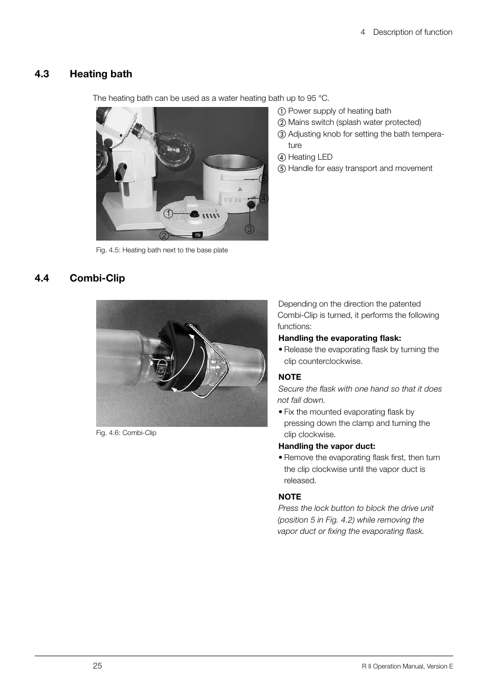 3 heating bath, 4 combi-clip, Heating bath | 4 .3 heating bath, 4 .4 combi-clip | BUCHI Rotavapo R II User Manual | Page 25 / 58