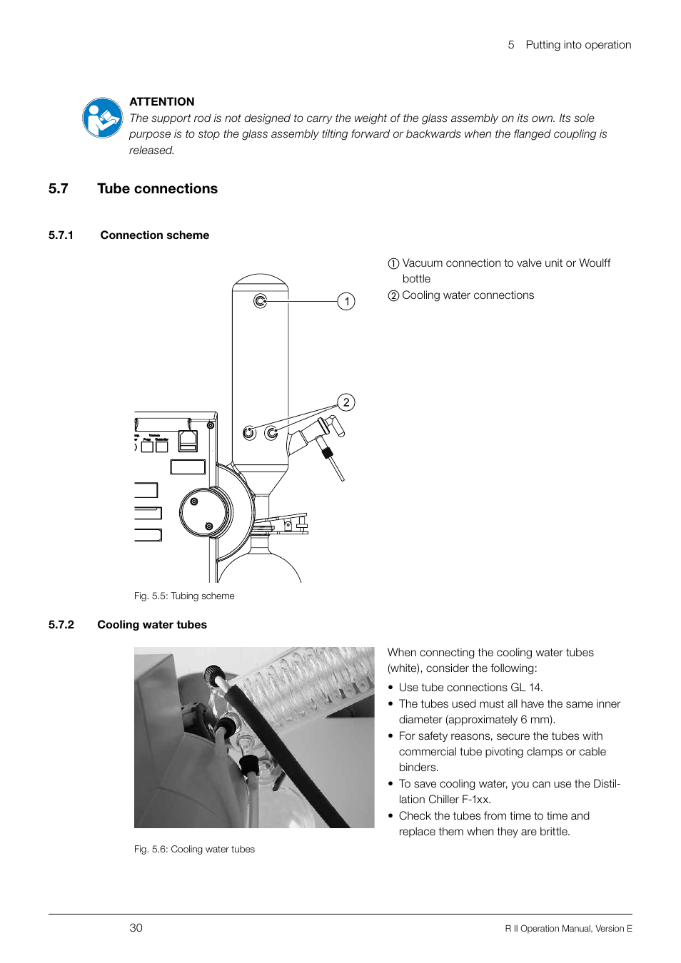 7 tube connections, 1 connection scheme, 2 cooling water tubes | Tube connections, 1 connection scheme 5.7.2 cooling water tubes, 5 .7 tube connections | BUCHI Rotavapo R II User Manual | Page 30 / 58