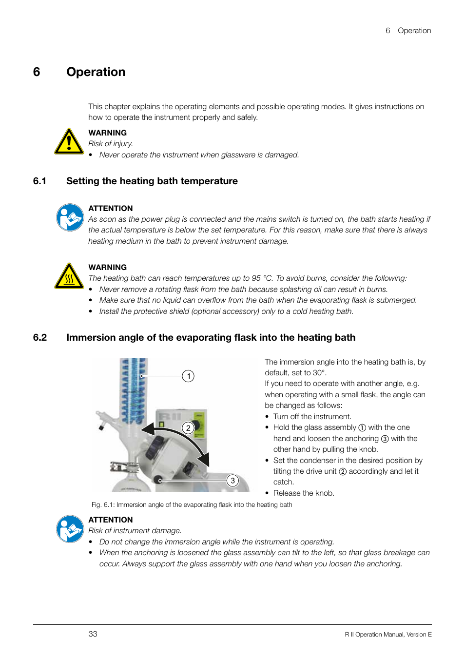 6 operation, 1 setting the heating bath temperature, Setting the heating bath temperature | 6operation | BUCHI Rotavapo R II User Manual | Page 33 / 58