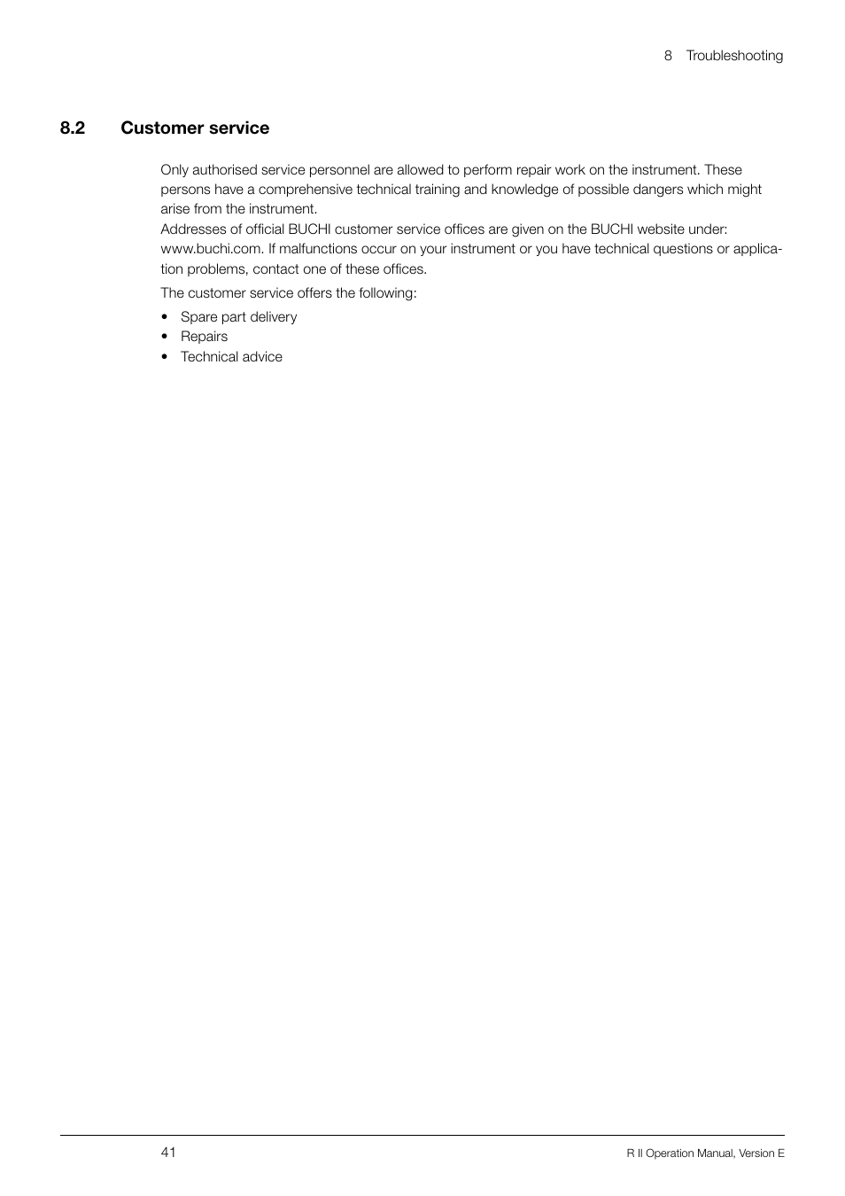2 customer service, Customer service | BUCHI Rotavapo R II User Manual | Page 41 / 58