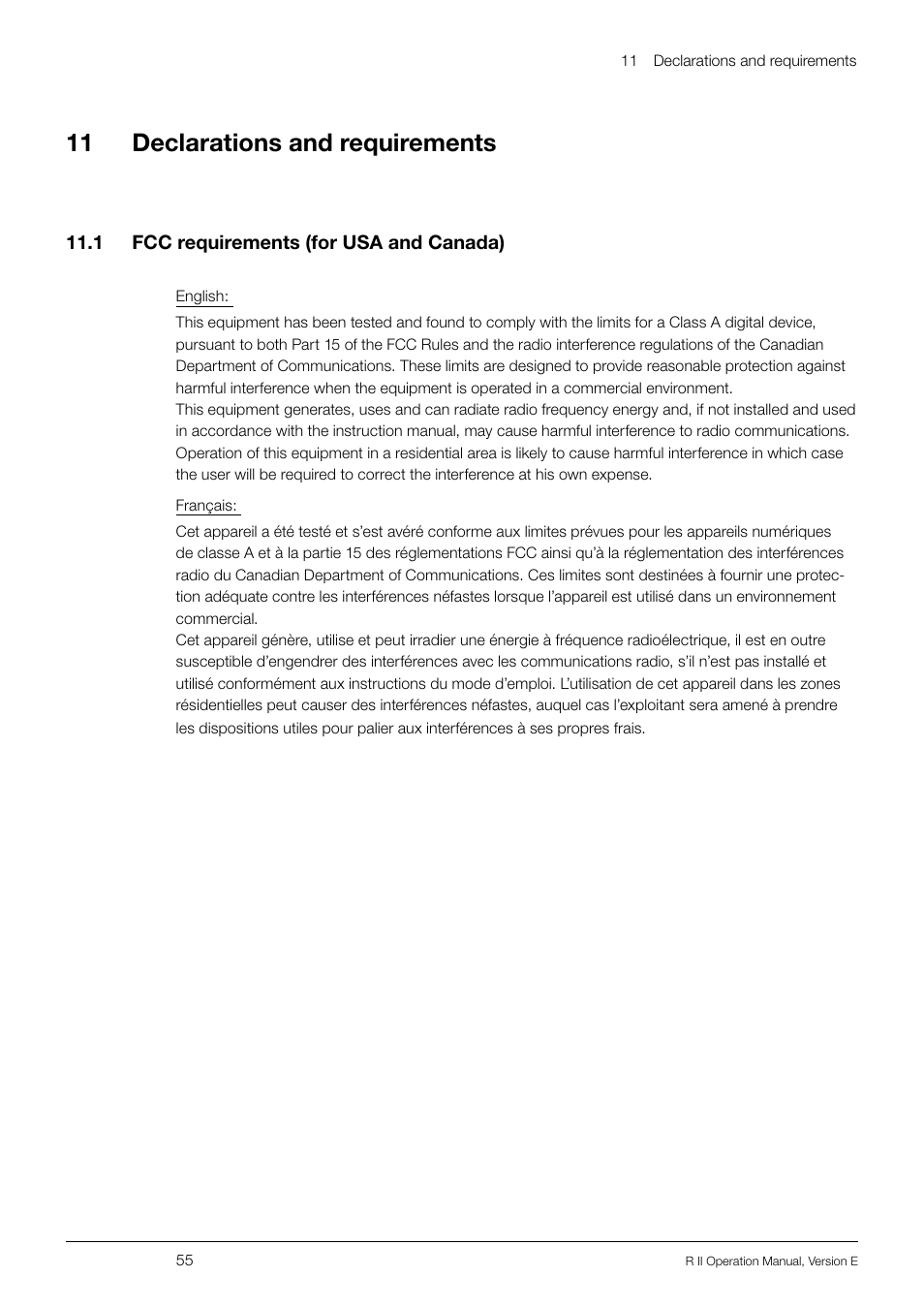 11 declarations and requirements, 1 fcc requirements (for usa and canada) | BUCHI Rotavapo R II User Manual | Page 55 / 58