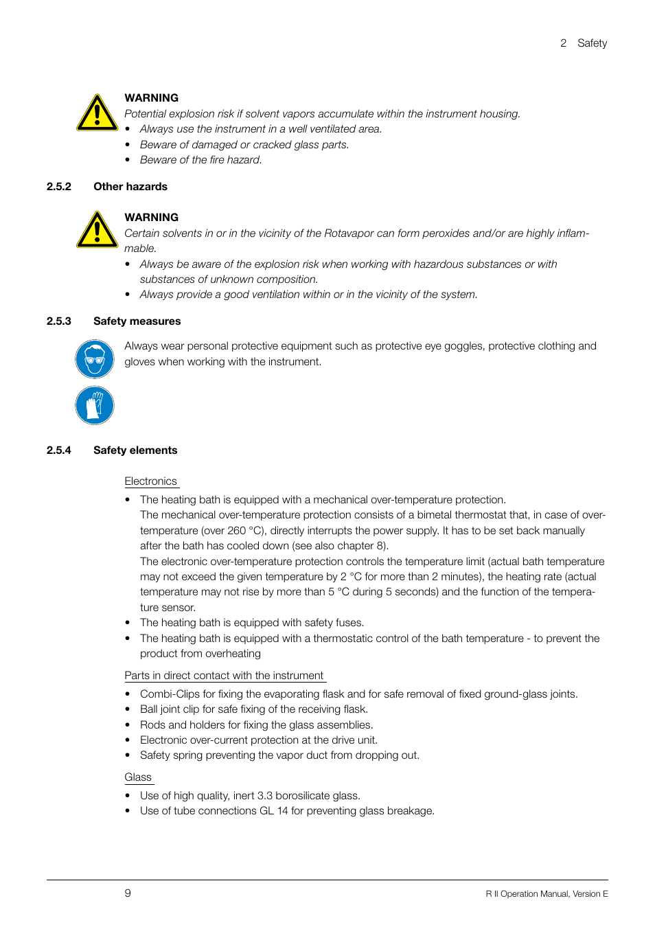 2 other hazards, 3 safety measures, 4 safety elements | BUCHI Rotavapo R II User Manual | Page 9 / 58