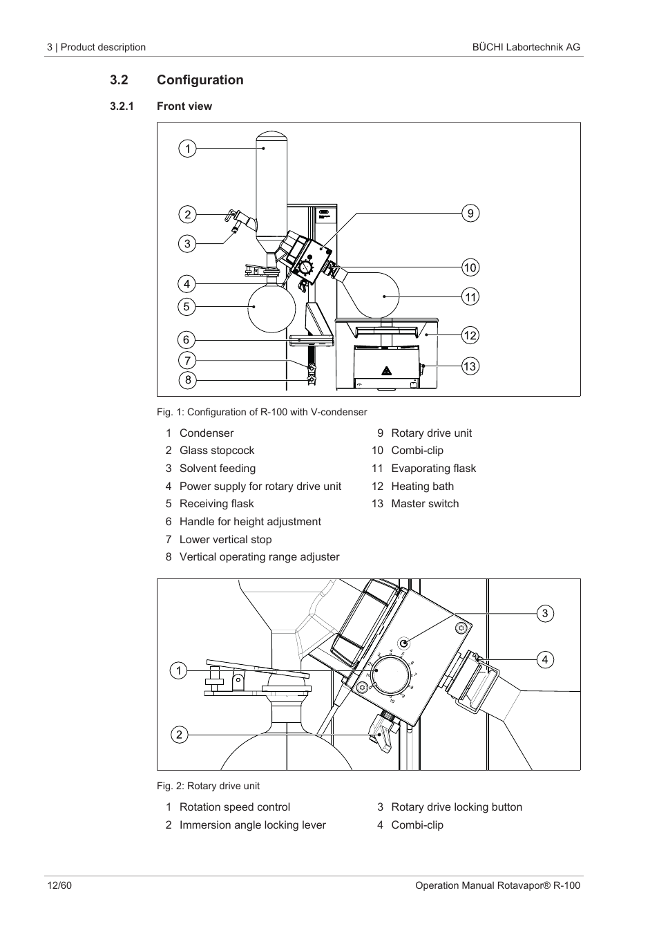 2 configuration, 1 front view | BUCHI Rotavapo R-100 User Manual | Page 12 / 60