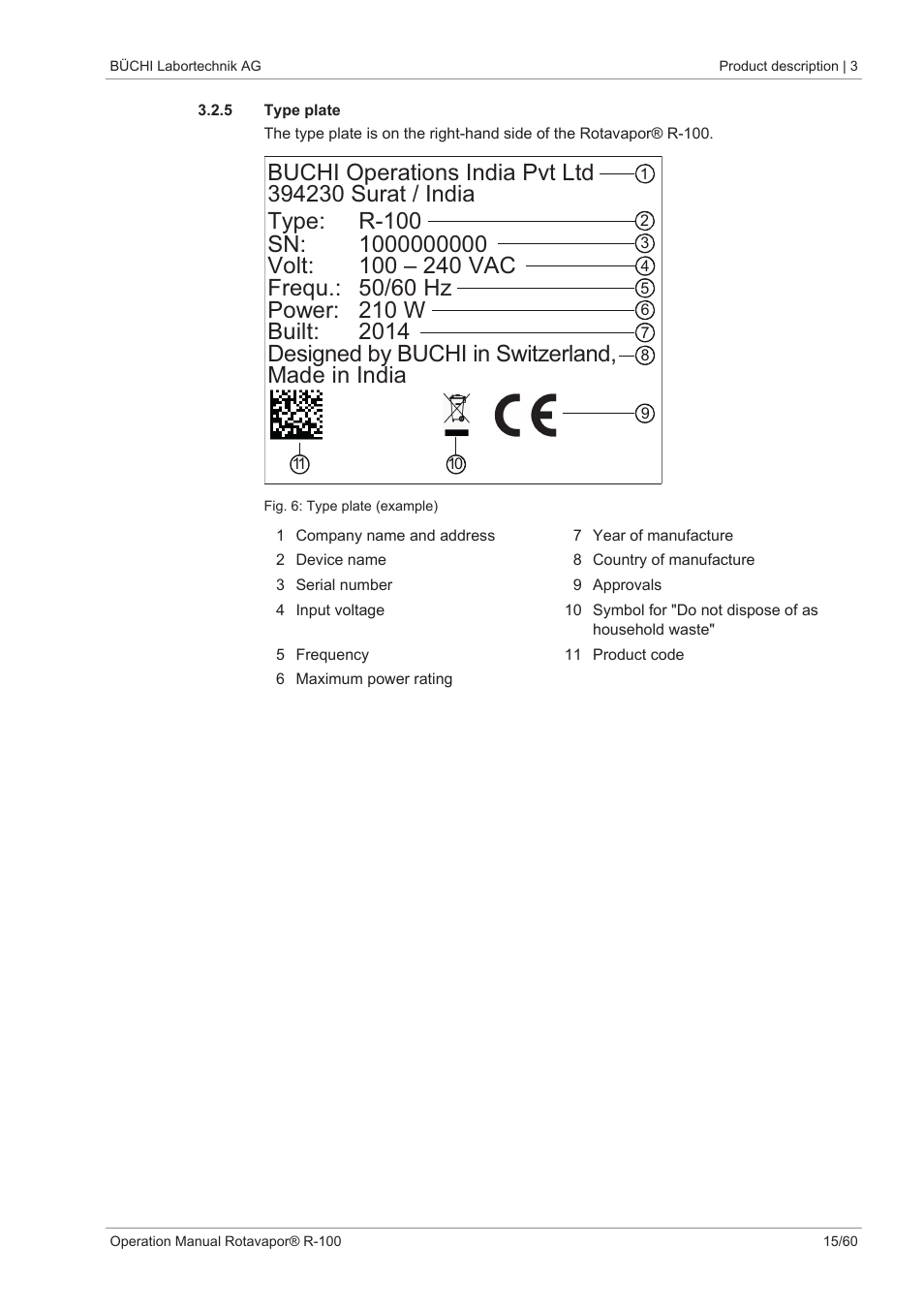 5 type plate | BUCHI Rotavapo R-100 User Manual | Page 15 / 60