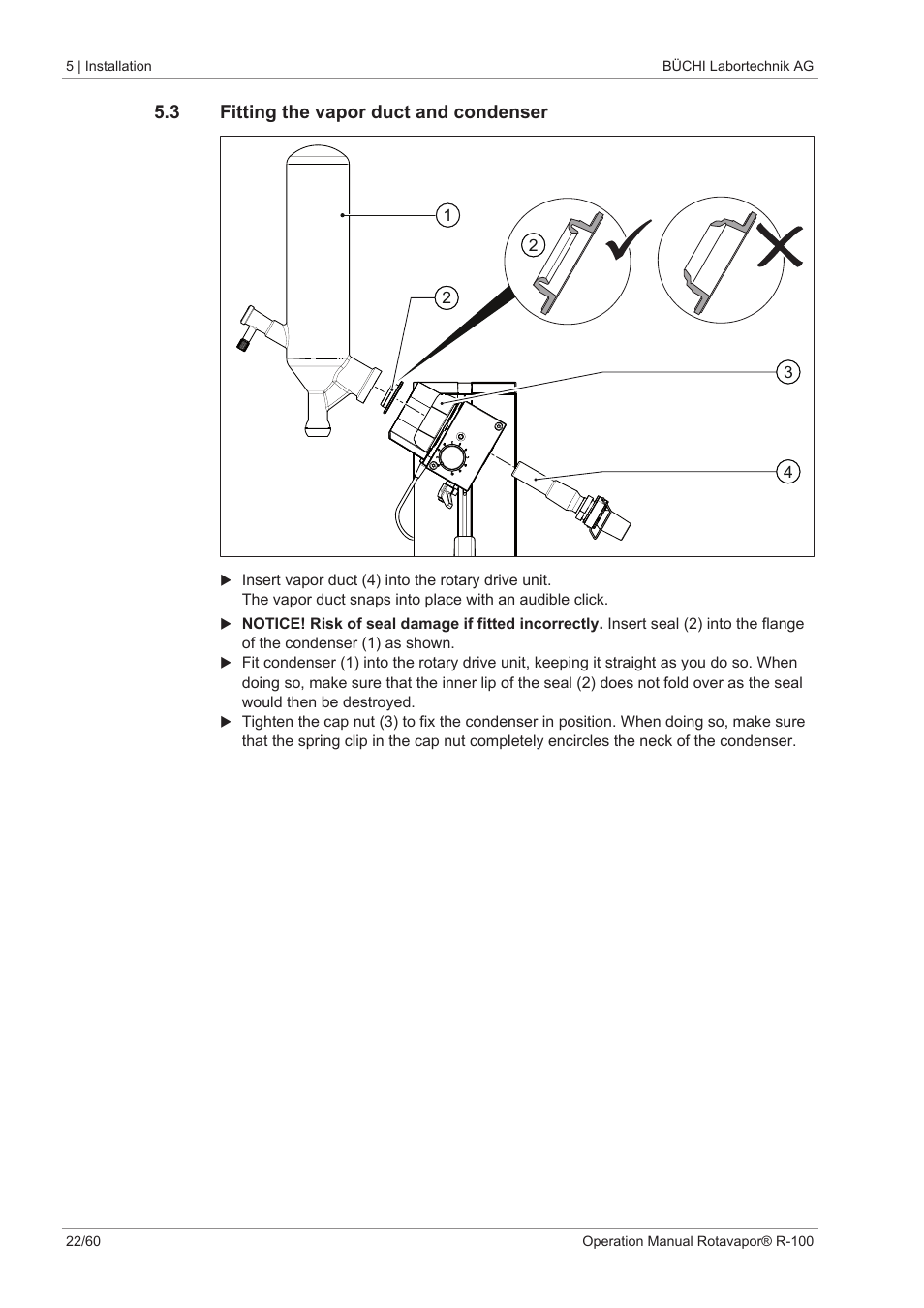 3 fitting the vapor duct and condenser | BUCHI Rotavapo R-100 User Manual | Page 22 / 60