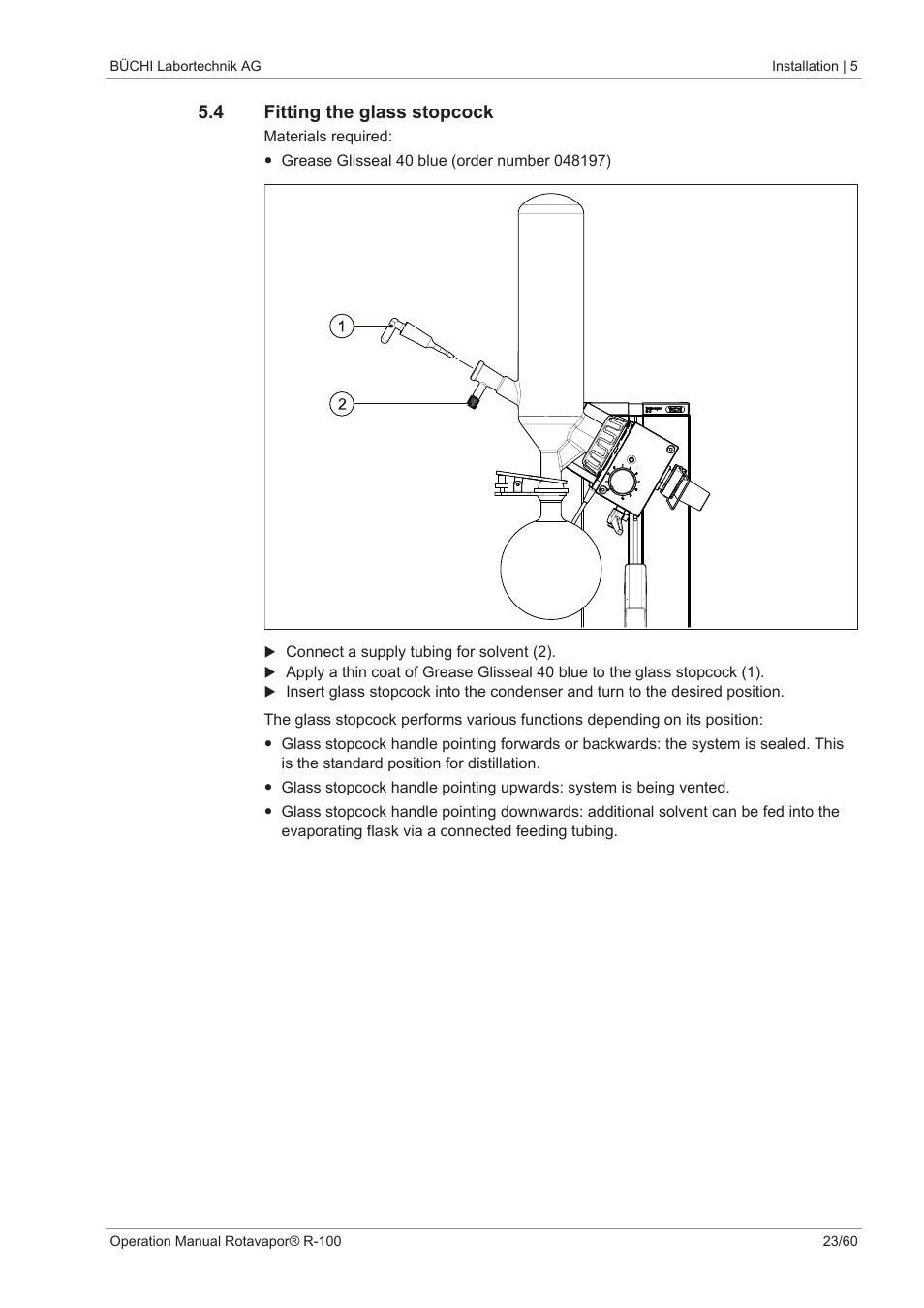 4 fitting the glass stopcock | BUCHI Rotavapo R-100 User Manual | Page 23 / 60