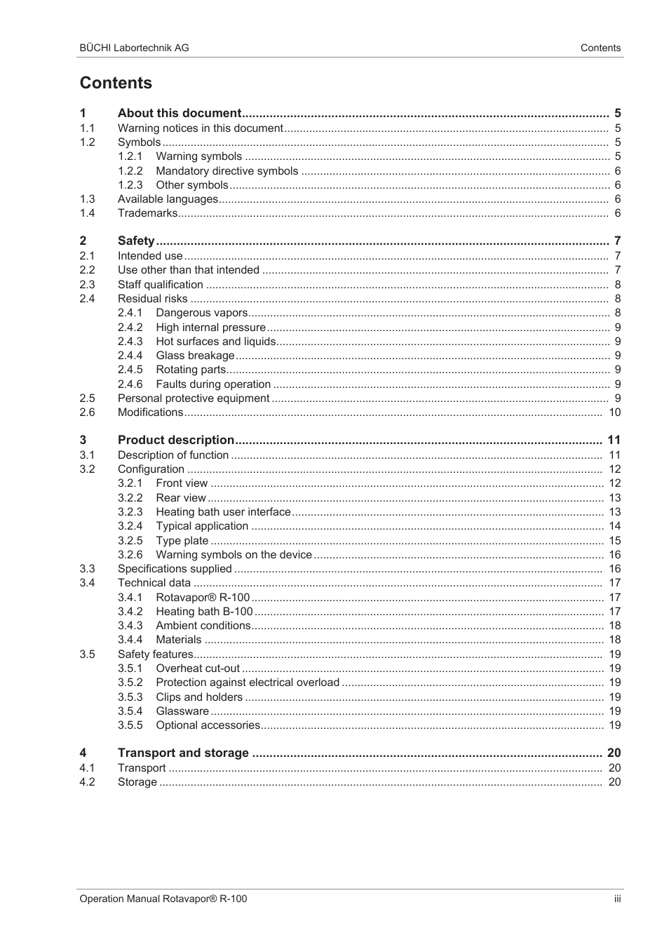 BUCHI Rotavapo R-100 User Manual | Page 3 / 60