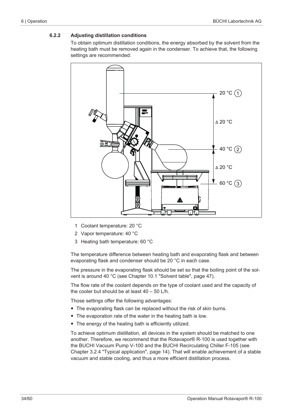 2 adjusting distillation conditions | BUCHI Rotavapo R-100 User Manual | Page 34 / 60