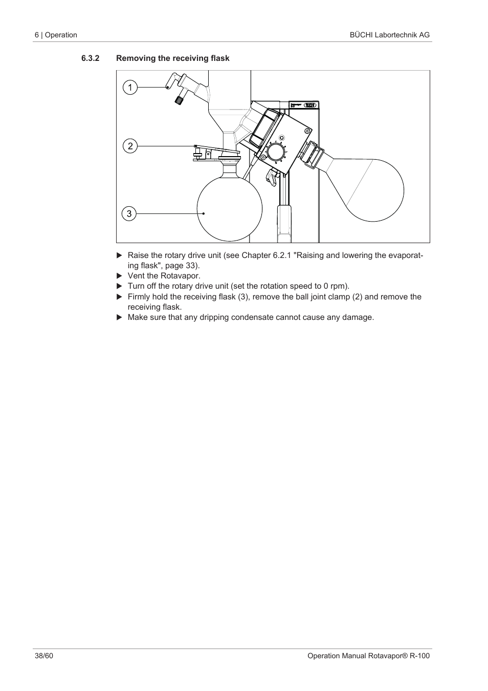 2 removing the receiving flask | BUCHI Rotavapo R-100 User Manual | Page 38 / 60