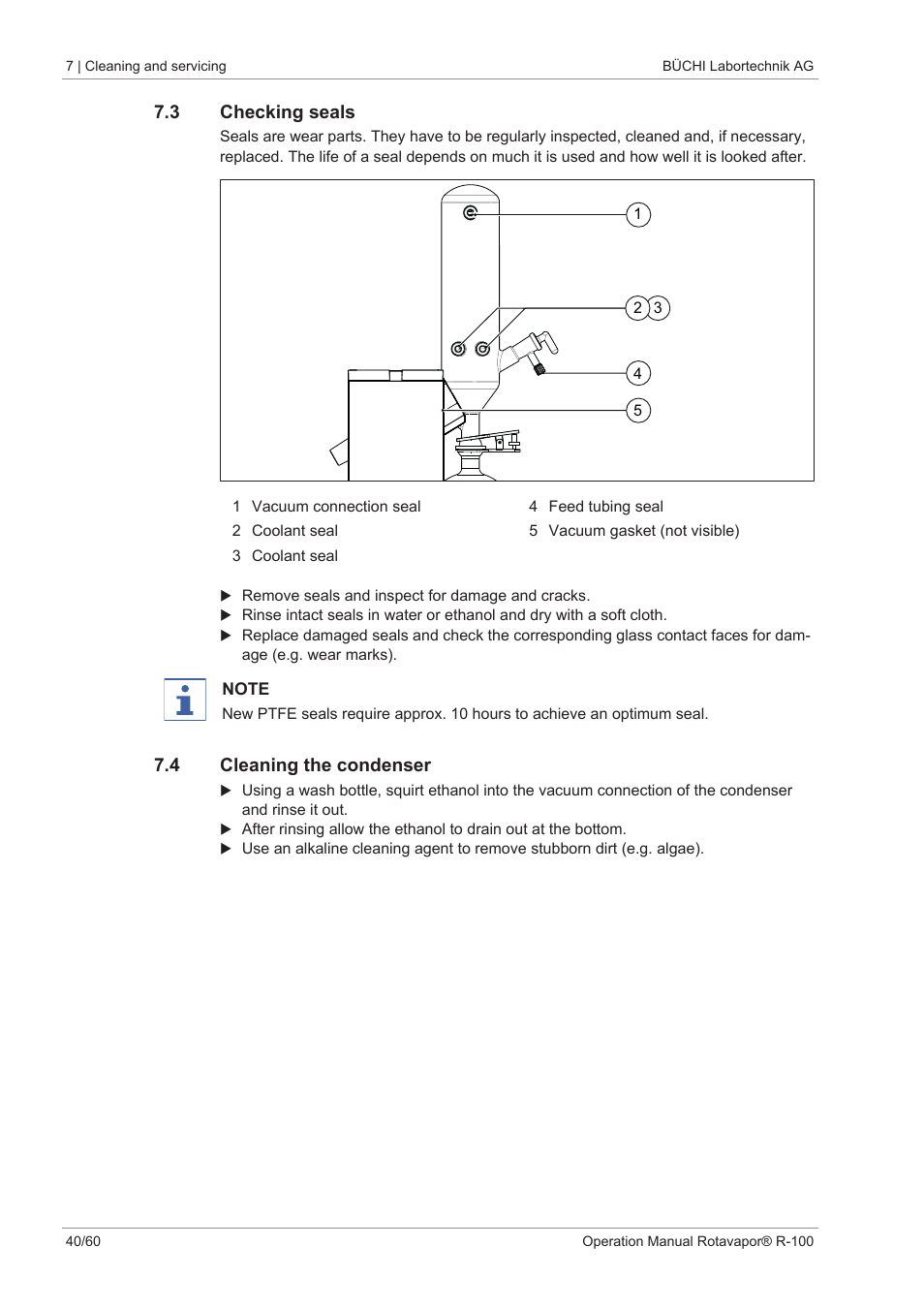3 checking seals, 4 cleaning the condenser | BUCHI Rotavapo R-100 User Manual | Page 40 / 60