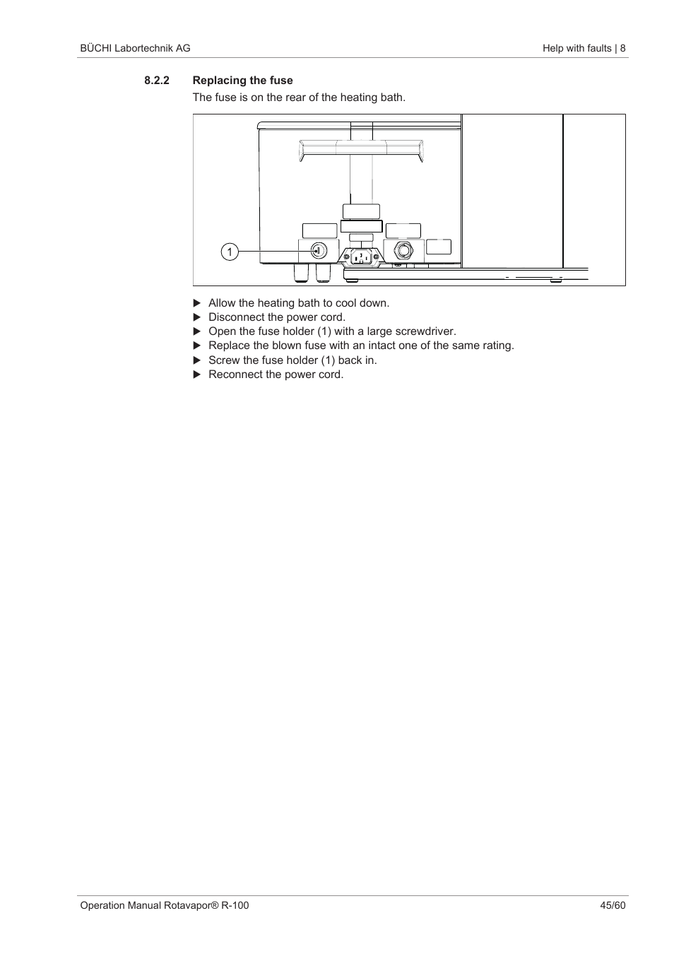 2 replacing the fuse | BUCHI Rotavapo R-100 User Manual | Page 45 / 60