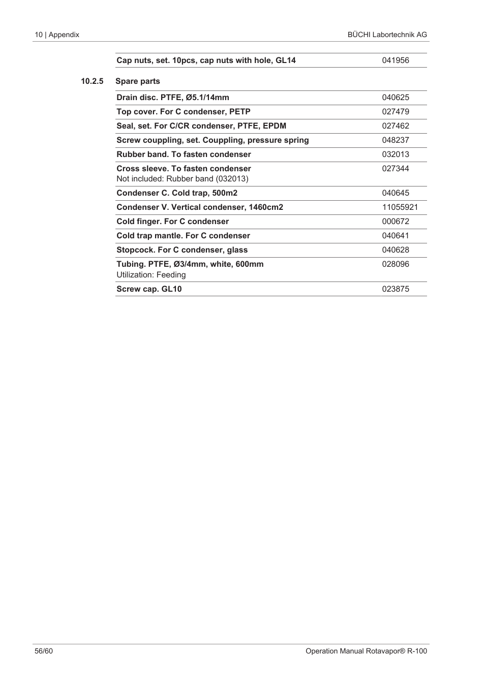 5 spare parts | BUCHI Rotavapo R-100 User Manual | Page 56 / 60