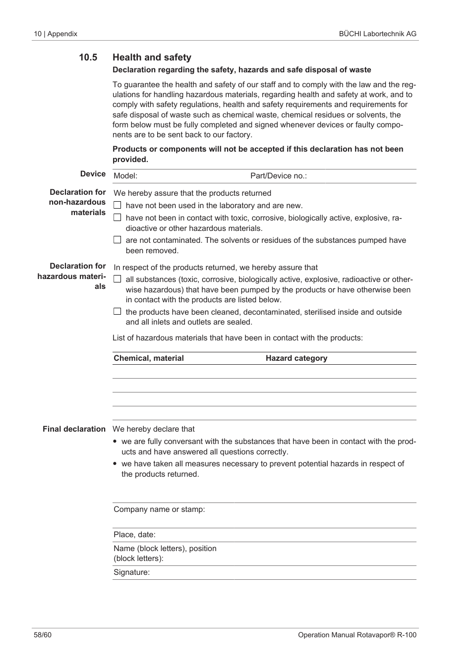 5 health and safety | BUCHI Rotavapo R-100 User Manual | Page 58 / 60