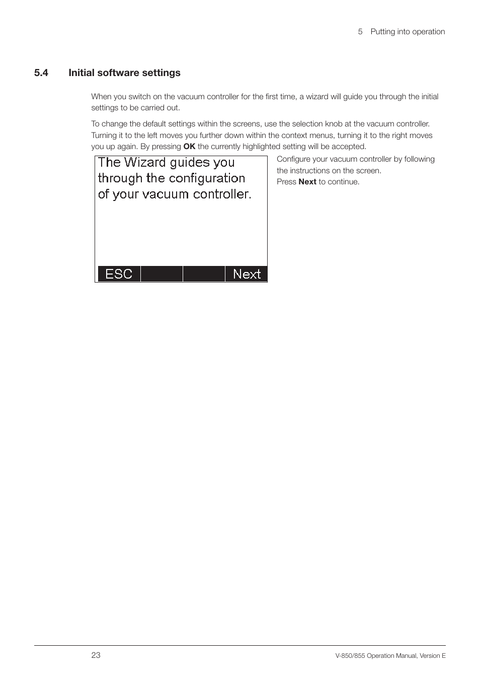 4 initial software settings, Initial software settings, 5 .4 initial software settings | BUCHI Vacuum Controller V-855 User Manual | Page 23 / 54