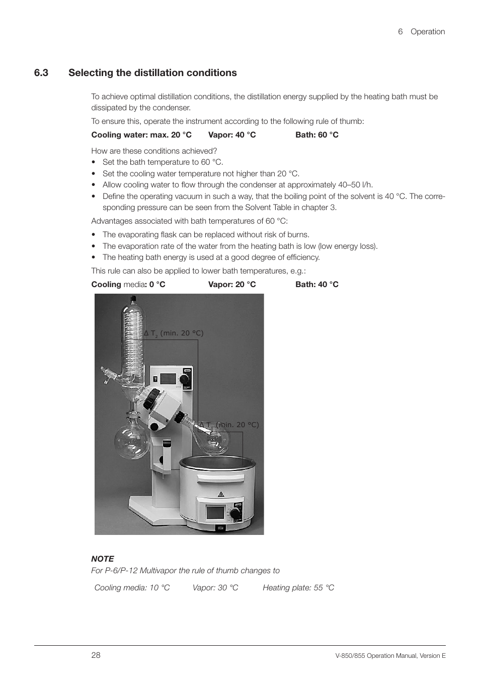 3 selecting the distillation conditions, Selecting the distillation conditions, 6 .3 selecting the distillation conditions | BUCHI Vacuum Controller V-855 User Manual | Page 28 / 54