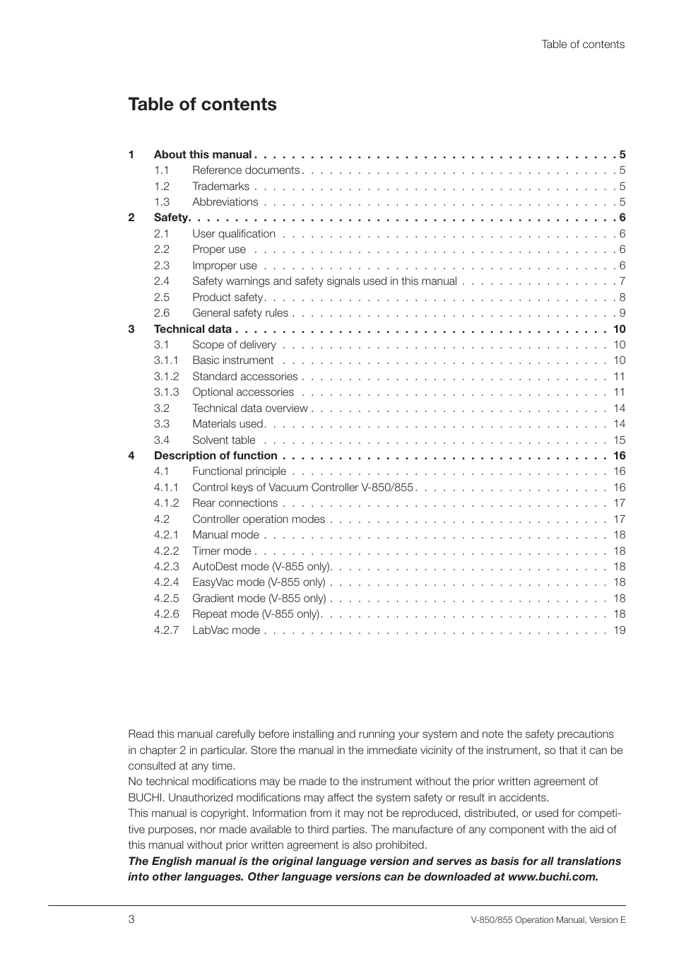 BUCHI Vacuum Controller V-855 User Manual | Page 3 / 54