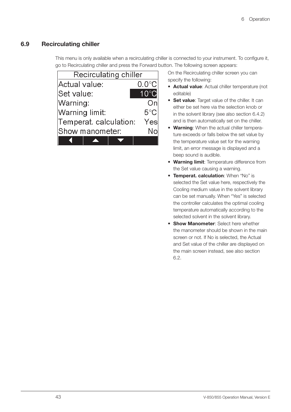 9 recirculating chiller, Recirculating chiller, 6 .9 recirculating chiller | BUCHI Vacuum Controller V-855 User Manual | Page 43 / 54