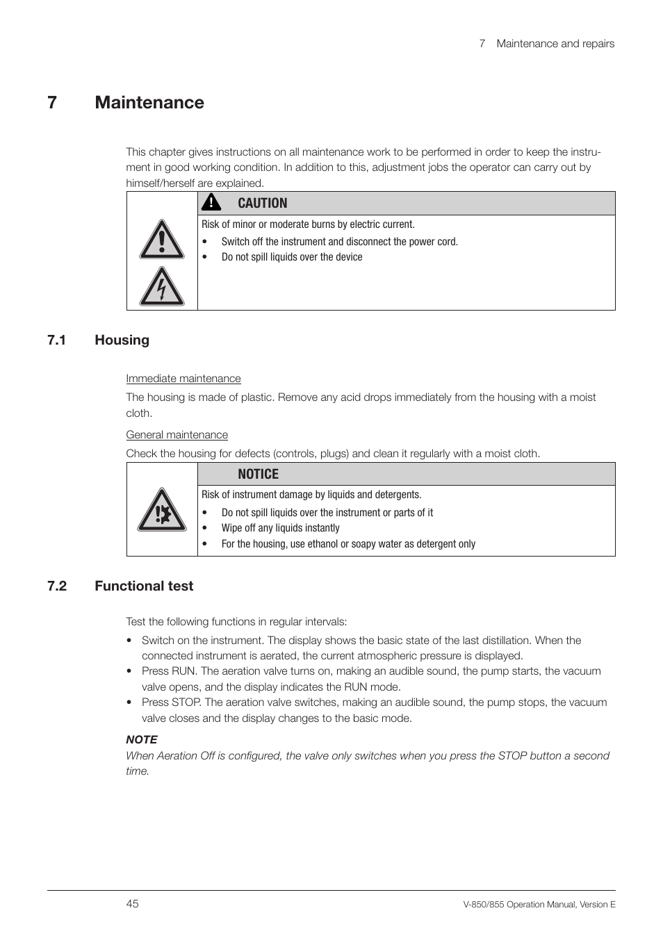 7 maintenance, 1 housing, 2 functional test | 1 housing 7.2, Functional test, 7maintenance | BUCHI Vacuum Controller V-855 User Manual | Page 45 / 54