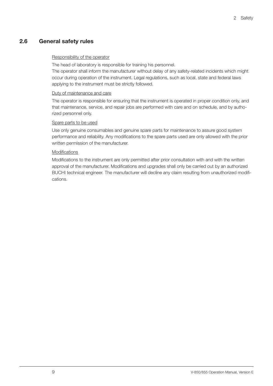 6 general safety rules, General safety rules, 2 .6 general safety rules | BUCHI Vacuum Controller V-855 User Manual | Page 9 / 54