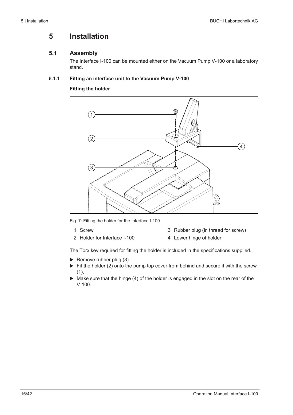 5 installation, 1 assembly, 5installation | BUCHI Interface I-100 User Manual | Page 16 / 42