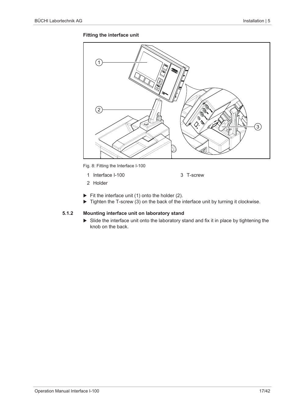 2 mounting interface unit on laboratory stand | BUCHI Interface I-100 User Manual | Page 17 / 42