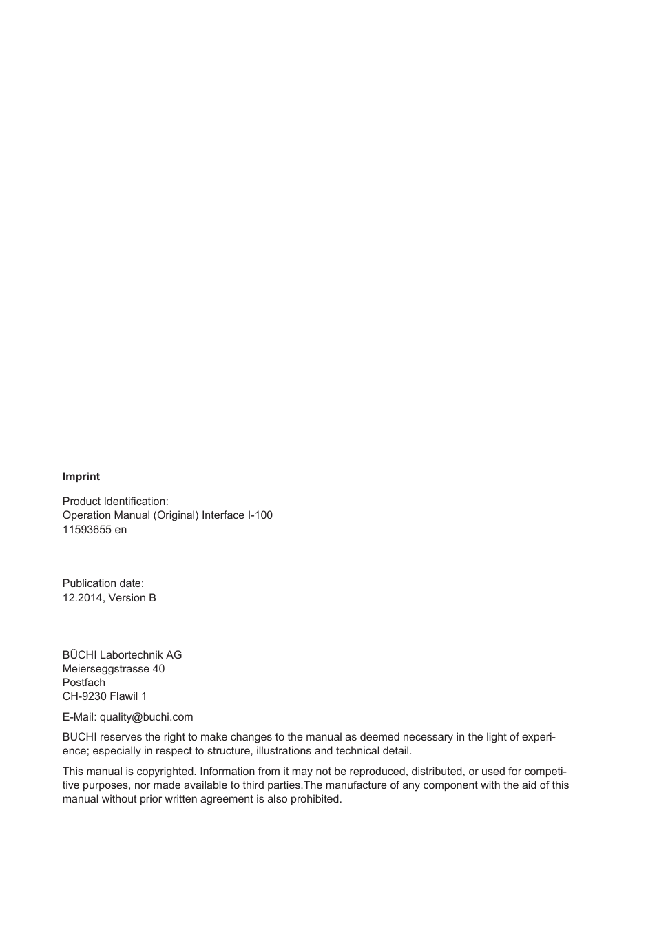 BUCHI Interface I-100 User Manual | Page 2 / 42