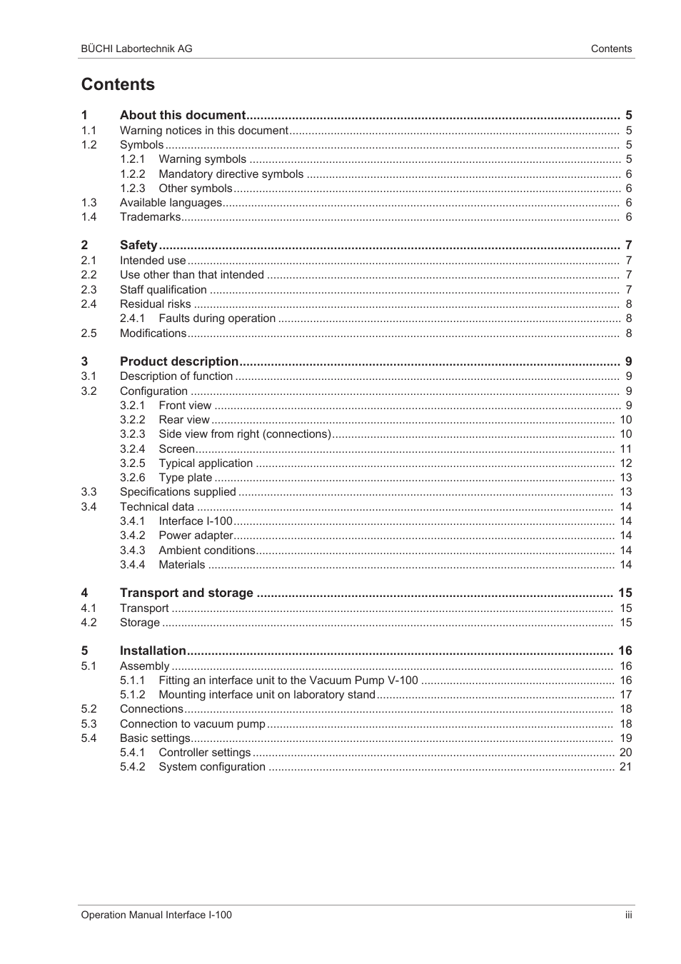 BUCHI Interface I-100 User Manual | Page 3 / 42