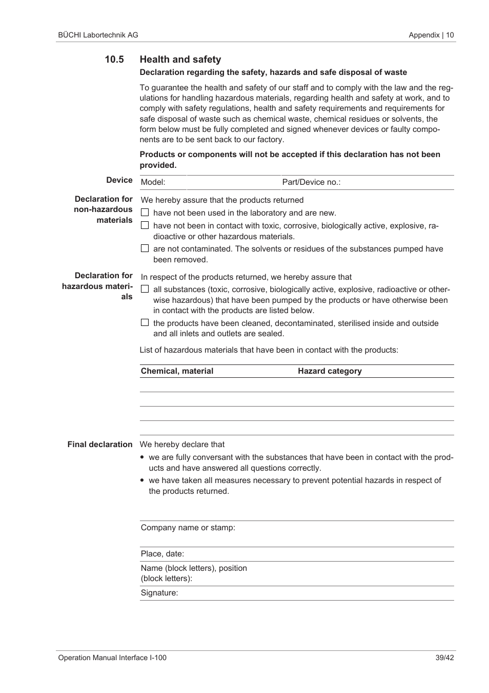5 health and safety | BUCHI Interface I-100 User Manual | Page 39 / 42