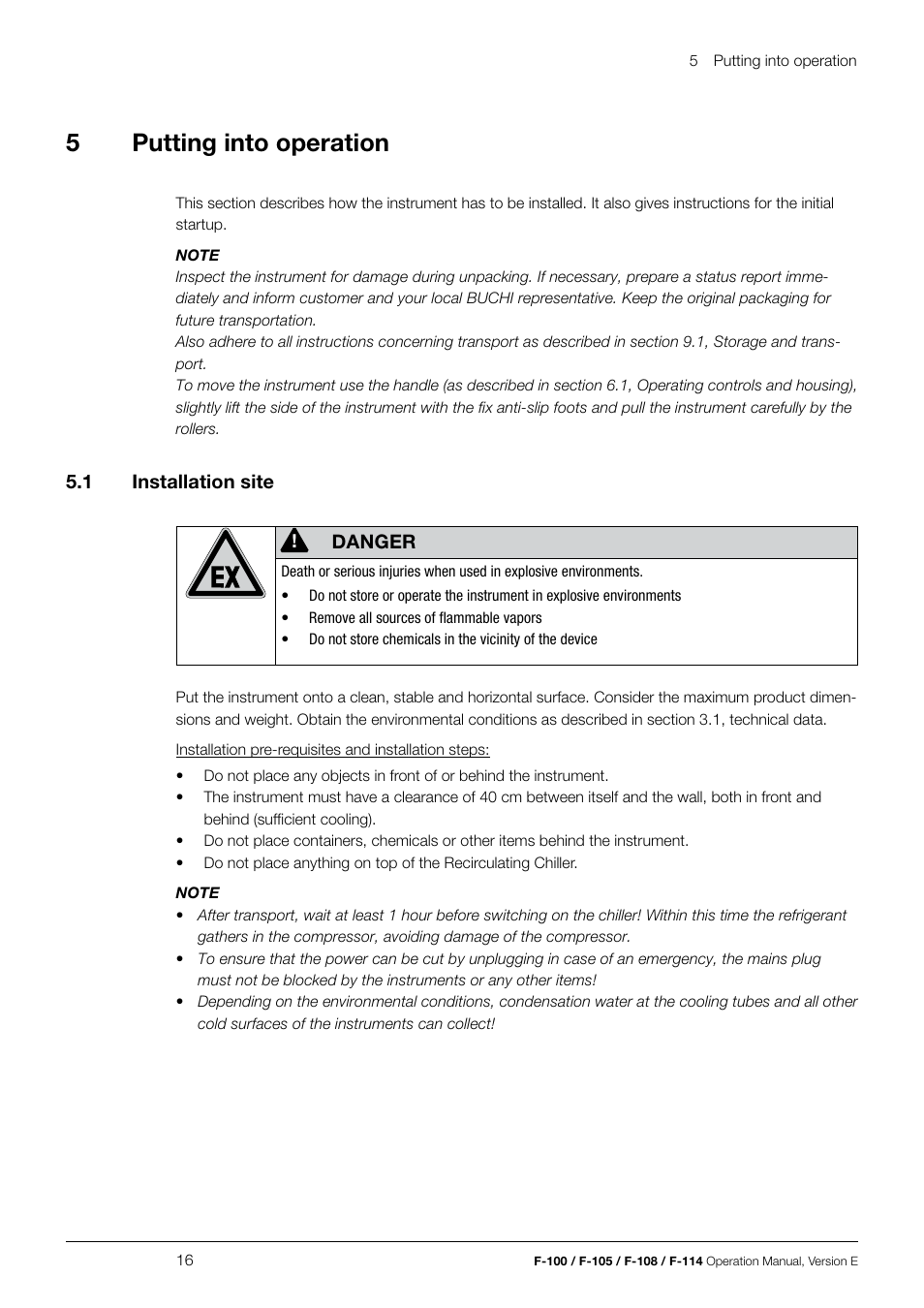 5putting into operation | BUCHI Recirculating Chiller F-114 User Manual | Page 16 / 36