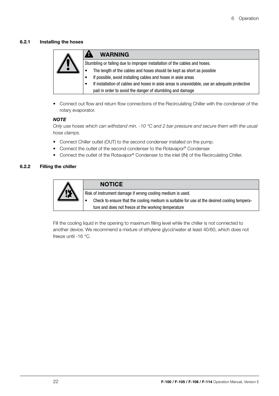 Warning, Notice | BUCHI Recirculating Chiller F-114 User Manual | Page 22 / 36
