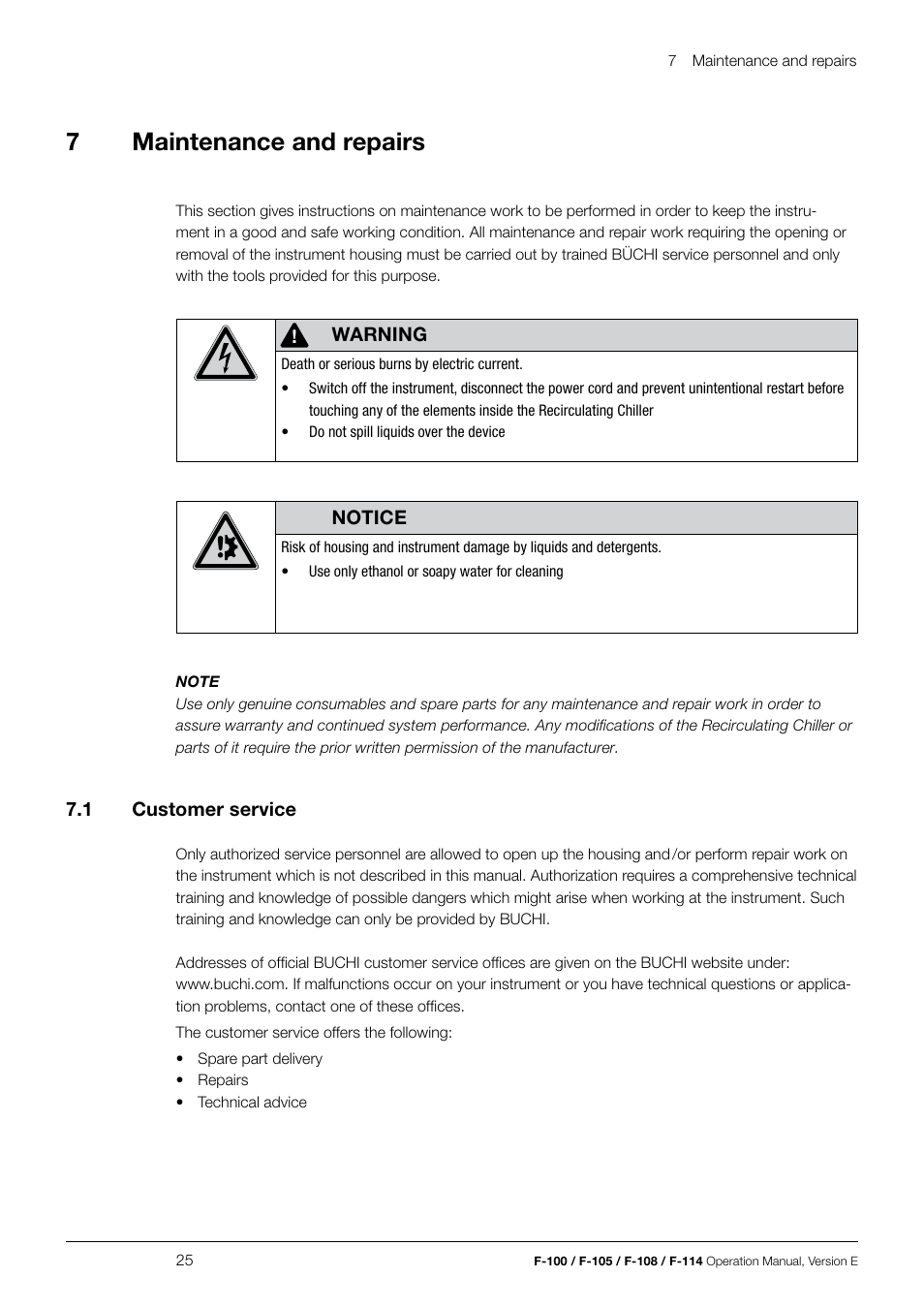 7maintenance and repairs | BUCHI Recirculating Chiller F-114 User Manual | Page 25 / 36